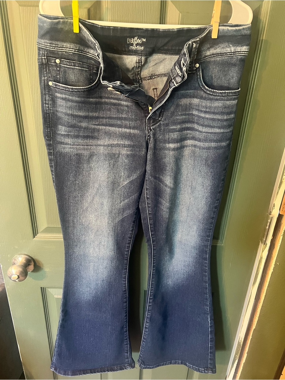 Size 10 Short. Maurices Mid-Blue Bootcut Jeans with Faded Whiskering